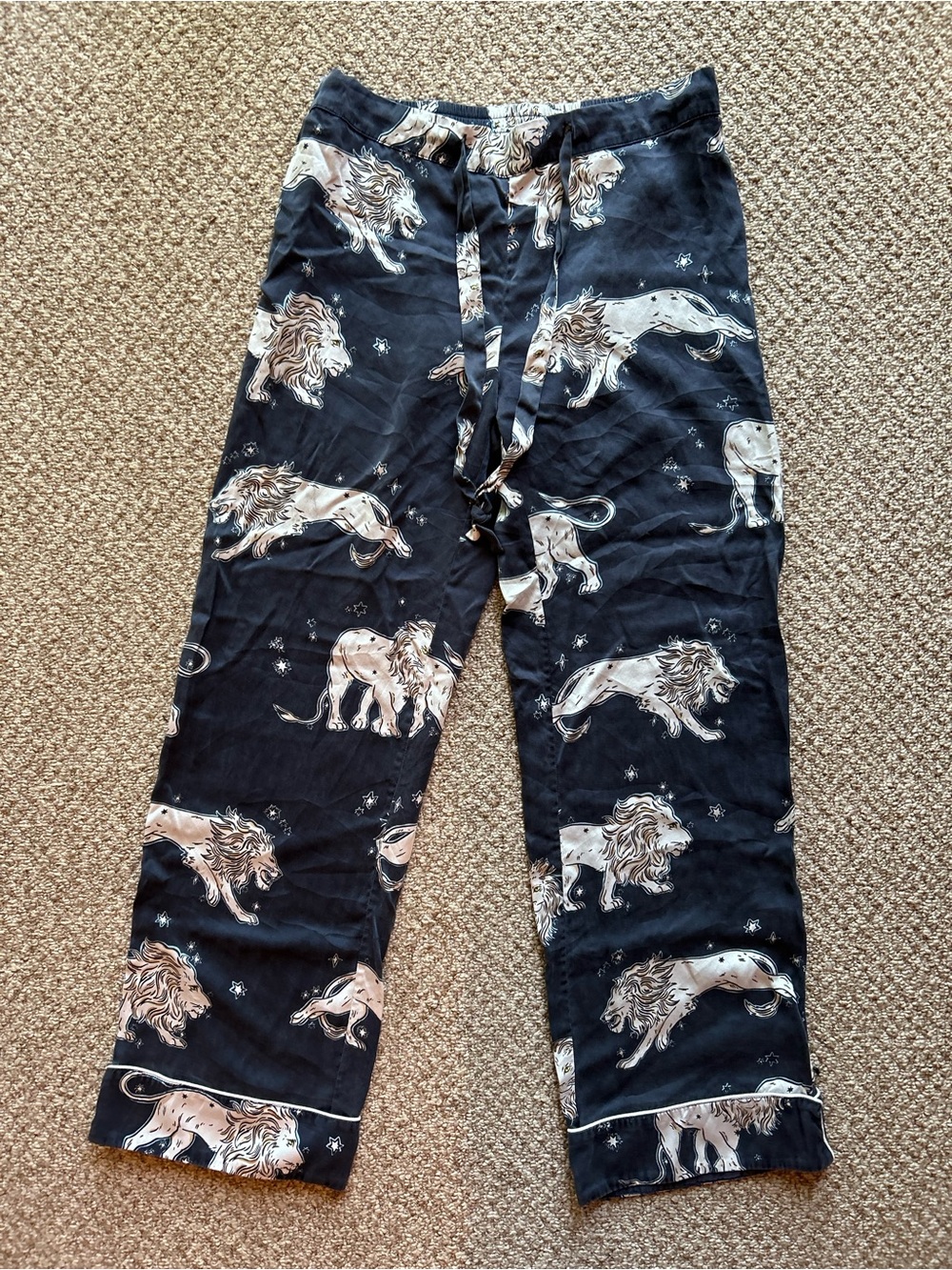Olivia Von Halle Averie silk graphic print selestial Lion pajama pants size 2